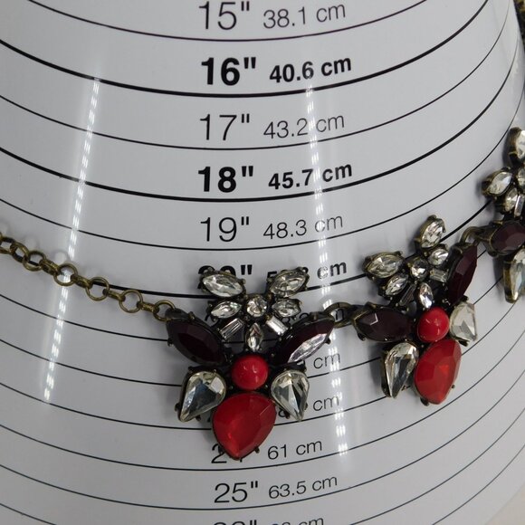 Talbots Red Clear Rhinestone Crystal Acrylic Bead Statement Bib Necklace New Tag - Picture 7 of 7